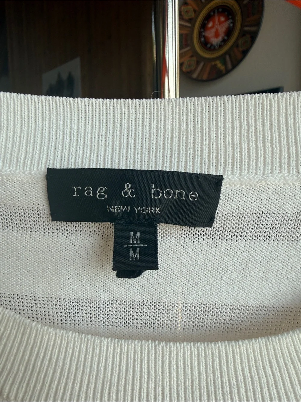 rag & bone White Sheer-Stripe Crewneck Sweater (Sz M)